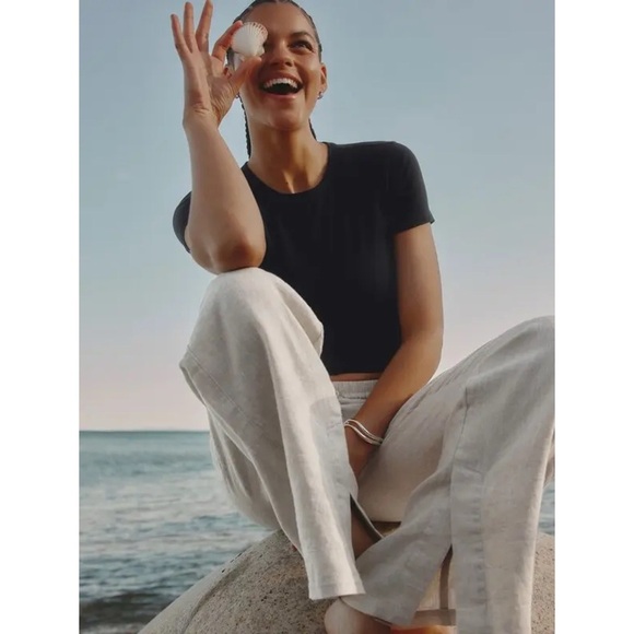 Athleta Retreat Linen High Rise Wide Leg Pant in Natural Undyed Size 3X NEW - Picture 2 of 13